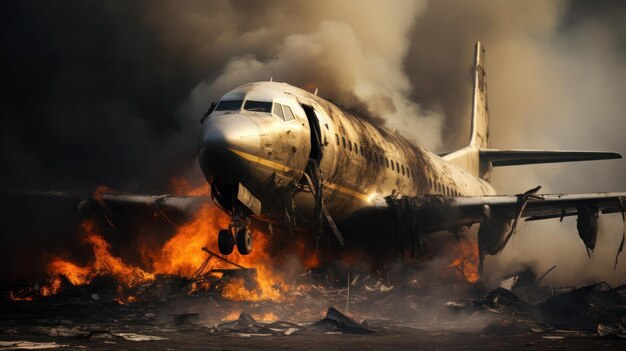 Foto foto di un aereo distrutto a terra