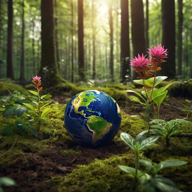 Photo of a planet earth in forest