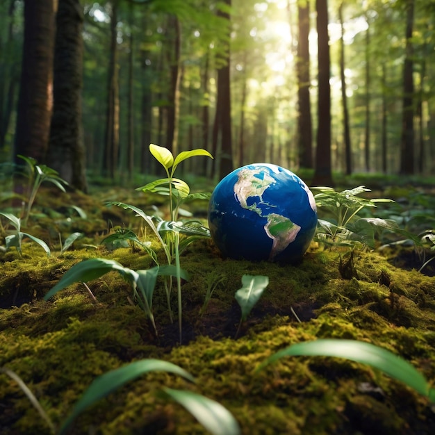 Photo of a planet earth in forest