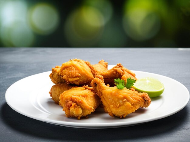 Photo photo plate of fried chicken with copy space