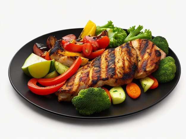 Photo A plate of grilled chicken with fresh vegetable salad healthy food isolated on a white backgro