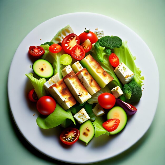 Photo A plate of tofu and avocado salad on the table