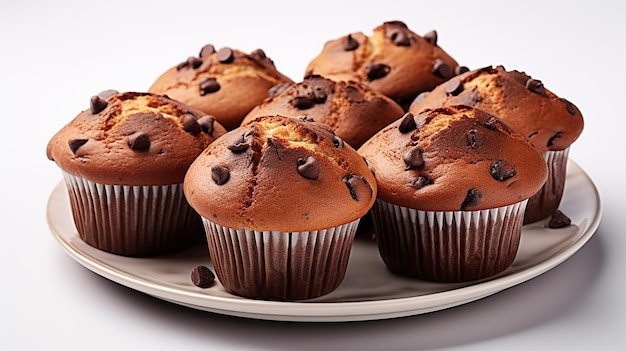 Photo of Plate with delicious black chocolate muffins with decorations