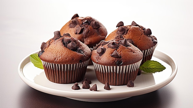Photo of Plate with delicious black chocolate muffins with decorations