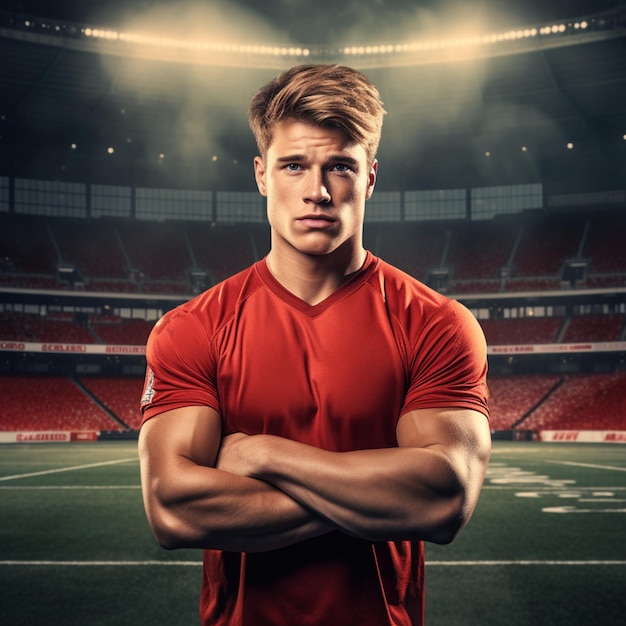 photo of a player in the stadium with arms crossed