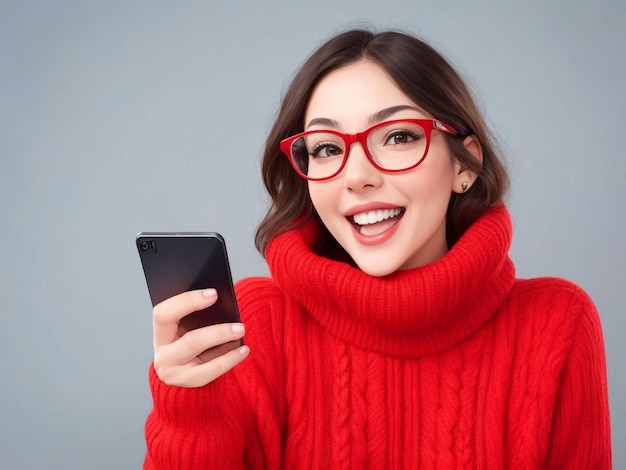 photo pleasant looking female holding a phone