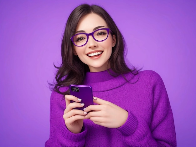 photo pleasant looking female holding a phone