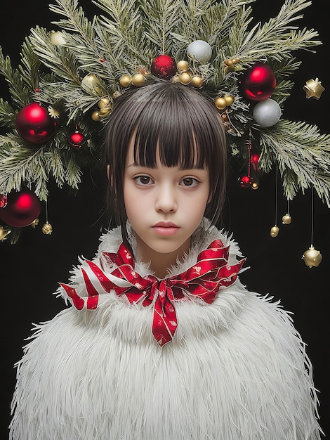 Photo photo of pleased young beautiful christmas girl with christmas style background ai picture