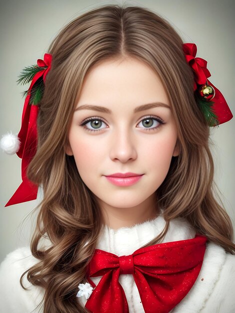 Photo photo of pleased young beautiful christmas girl with christmas style background ai picture