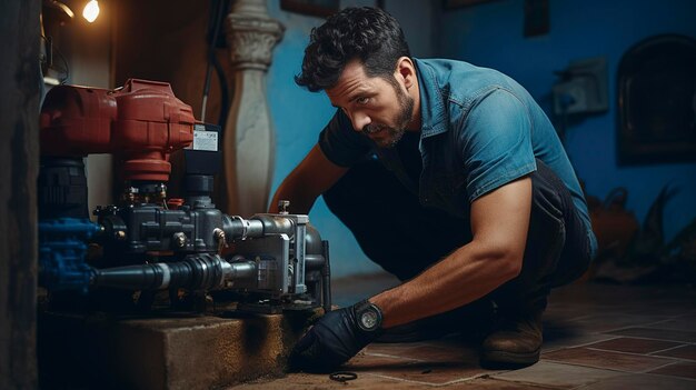 A photo of a plumber installing a water filtration system