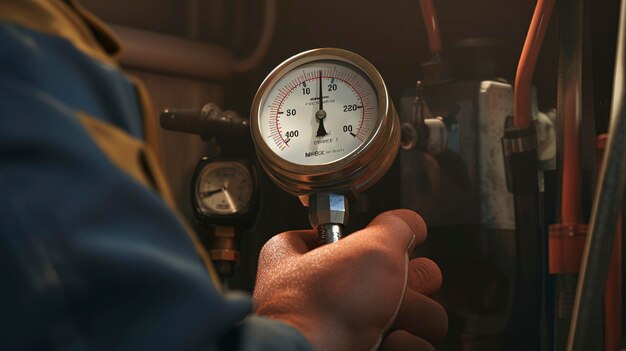 Photo a photo of a plumber using a pressure gauge