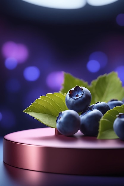 Photo photo podium mockup background blueberry in blurry background for presentation 3d render