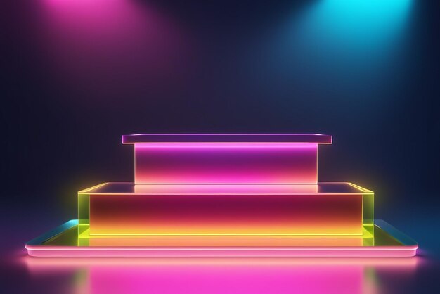 Photo photo podium with neon fabric placed on top luxury premium pedestal elegance background for product