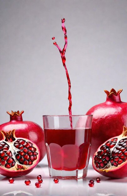 Foto foto di un succo di melograno con pezzi di barbabietole isolati su uno sfondo liscio