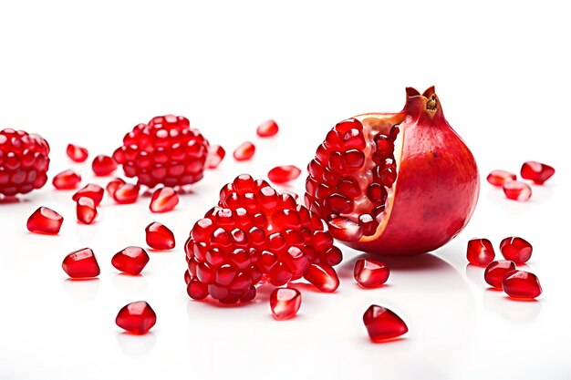 Photo photo of pomegranate seeds scattered on a white backgr