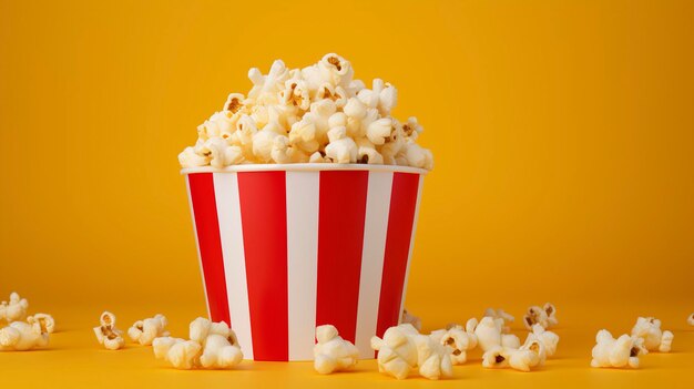 A photo of popcorn against a bright and cheerful background