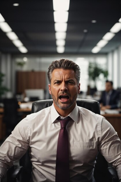 photo portrait of an angry business man in suit shouting