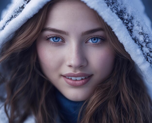 Photo portrait of a beautiful girl in winter