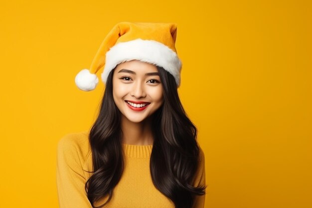 Photo portrait beautiful young asian woman wear santa hat or hairband