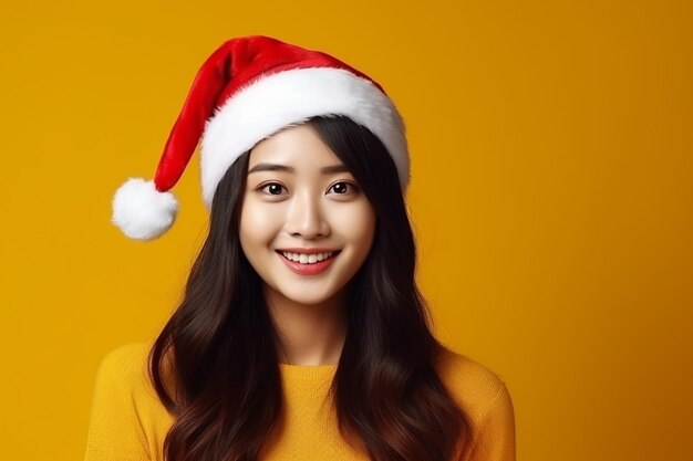 Photo portrait beautiful young asian woman wear santa hat or hairband