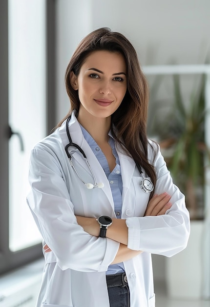 Photo photo portrait of beautiful young female doctor looking at camera