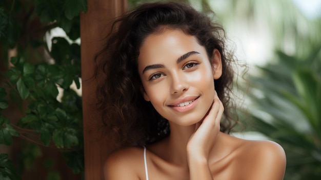 Photo portrait of a beautiful young woman model skincare