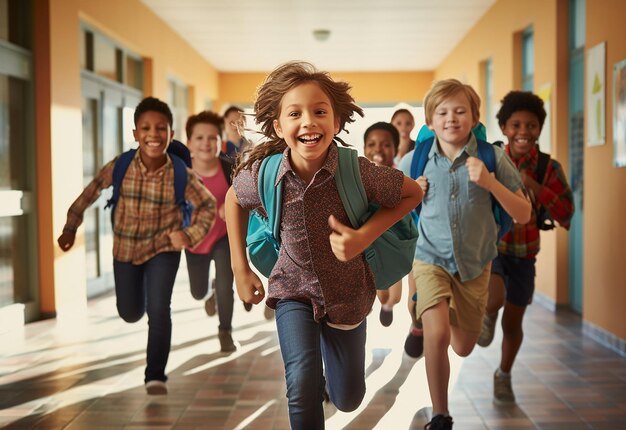 Photo photo portrait of children running at the school