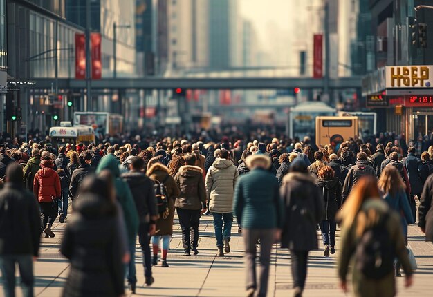 午後に一緒に道路を歩く都市の人々のポートレート写真