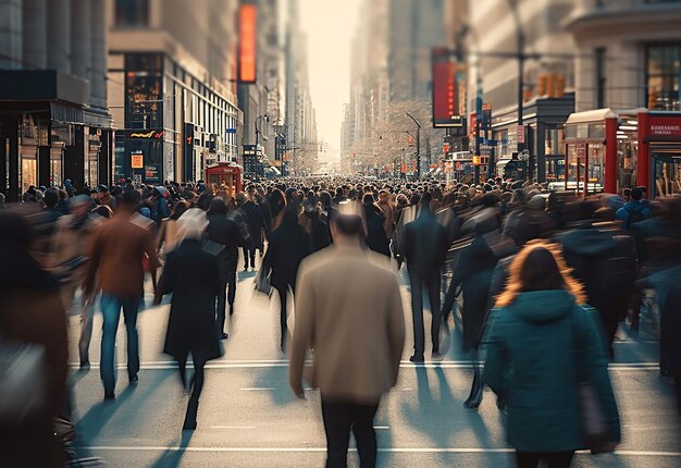 Photo portrait of city people walking on the road street together in the afternoon