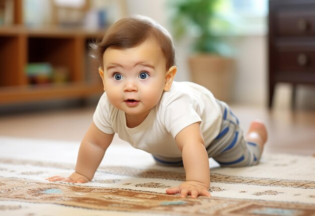 Photo Portrait of cute little baby on the floor