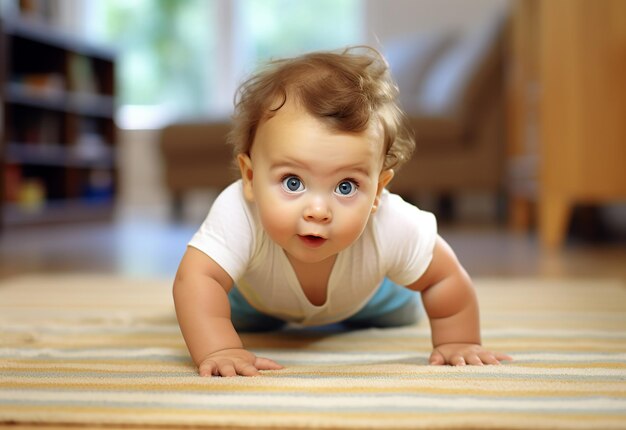 바닥에 있는 귀여운 작은 아기의 사진 초상화