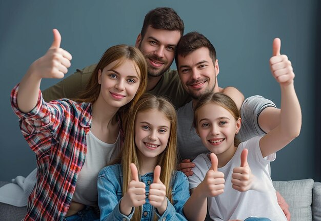 Photo photo portrait of cute lovely family together smiling at the camera