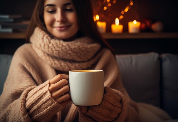 Photo photo portrait of cute young girl drinking tea cup coffee cup