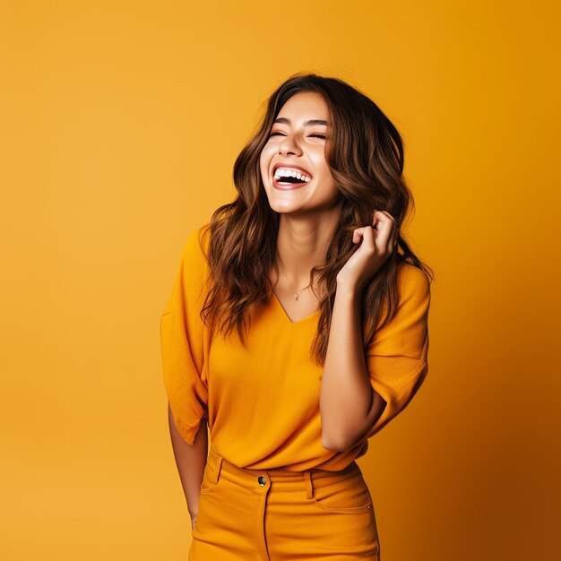 Photo portrait of excited bright stylish young woman girl with fashionable dresses