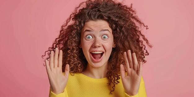 Photo photo portrait of excited young woman with curly hair