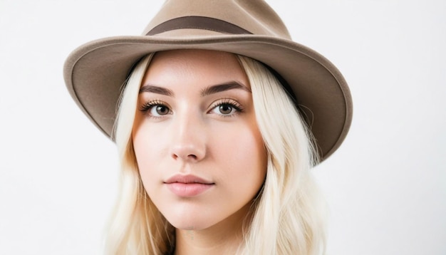 Photo portrait fashion blonde smiling young girl wearing hat