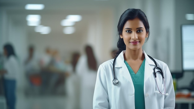 Photo portrait of female doctor smiling in the hospital