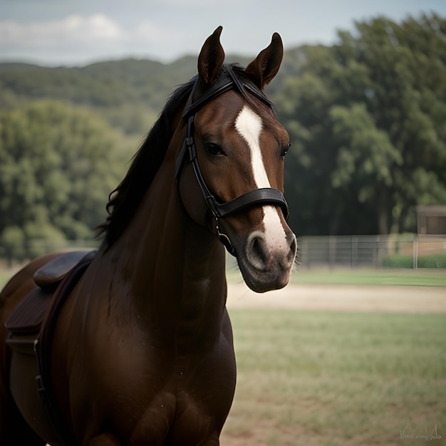 A photo portrait Friesian Horse