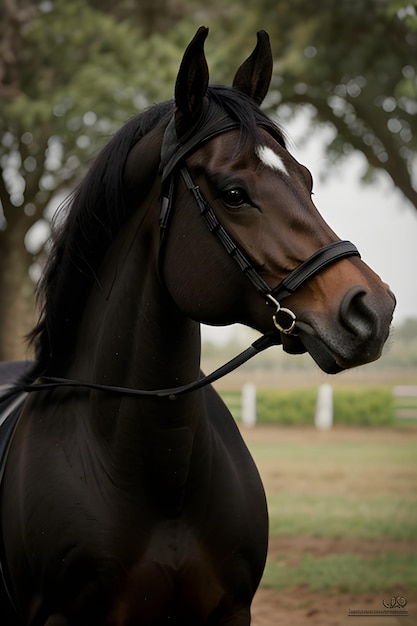 A photo portrait Friesian Horse