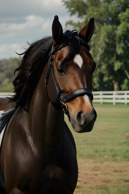 A photo portrait Friesian Horse