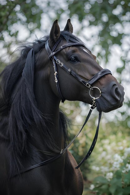 Foto un ritratto fotografico del cavallo frisone