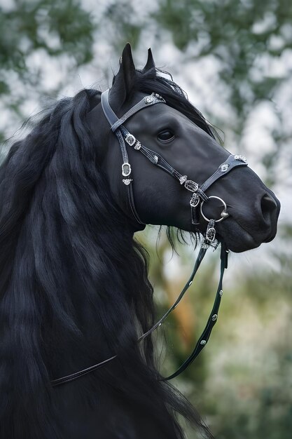 Photo a photo portrait friesian horse