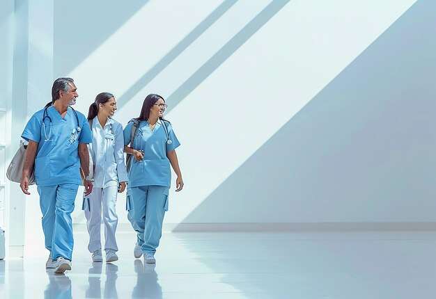 Photo portrait group of young doctors wearing medical uniforms in hospital office room