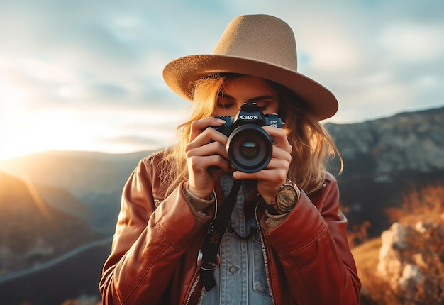 Photo photo portrait of handsome cameraman photographer and female camera girl lady woman with camera