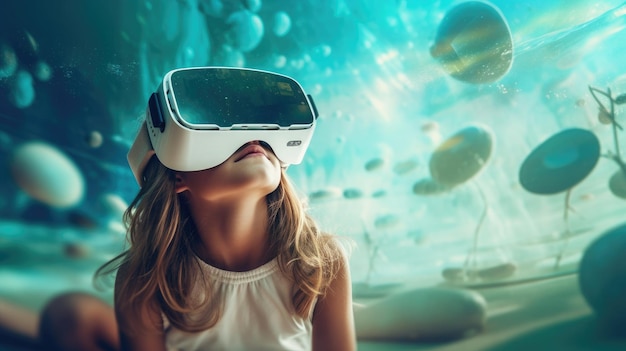 Photo portrait of a kids immersed in a vr world emotion of admiration smile