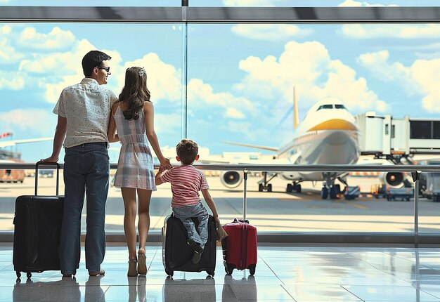 Photo photo portrait of lovely family member at the airport with smile faces