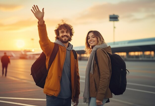 Photo photo portrait of loving couple travelling at airport