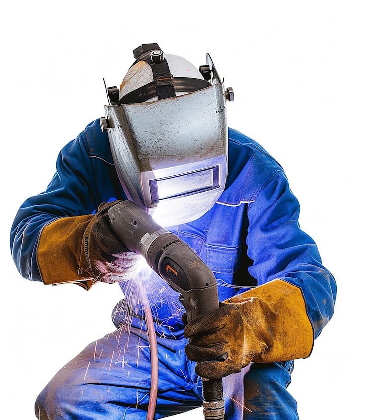 Photo photo portrait of male man working with a welding torch