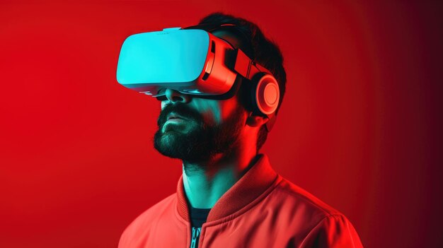 Photo portrait of a man immersed in a vr world