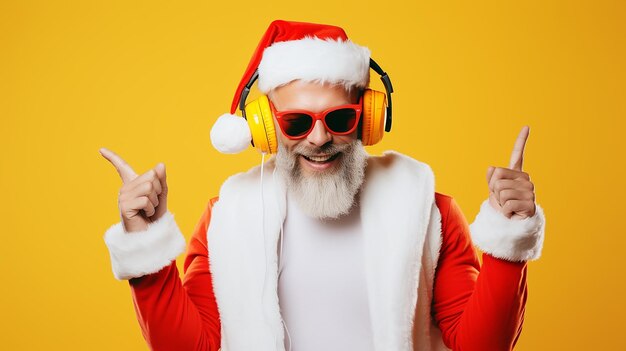 Photo portrait of man wearing santa claus costume and sunglass